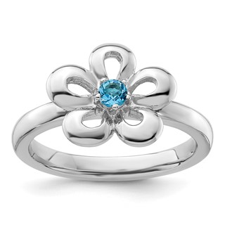 Sterling Silver Stackable Expressions Polished Gemstone Flower Rings