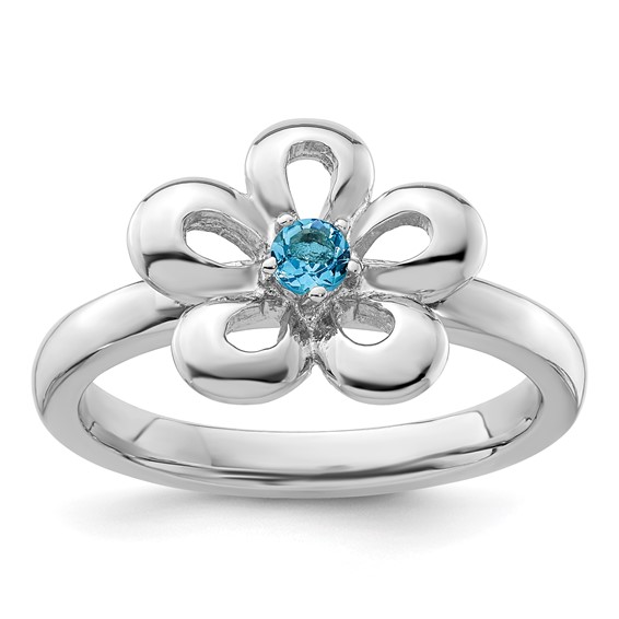 Sterling Silver Stackable Expressions Polished Gemstone Flower Rings
