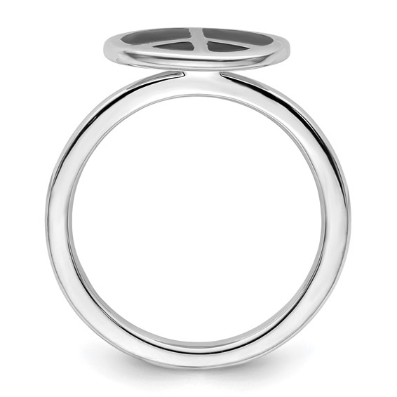 Sterling Silver Stackable Expressions Pol. Black Enameled Peace Sign Ring
