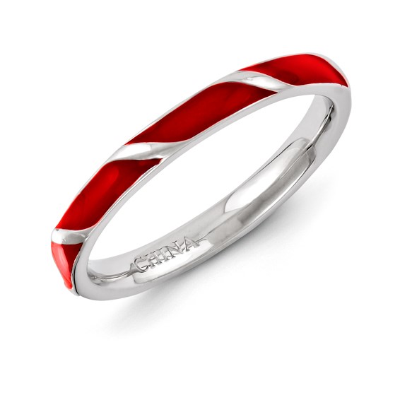 Sterling Silver Stackable Expressions Red Enameled Ring