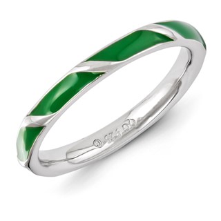 Sterling Silver Stackable Expressions Green Enameled Ring