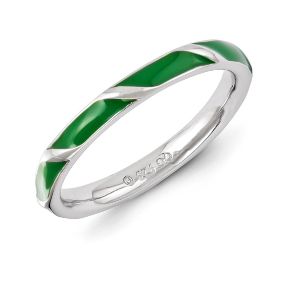 Sterling Silver Stackable Expressions Green Enameled Ring