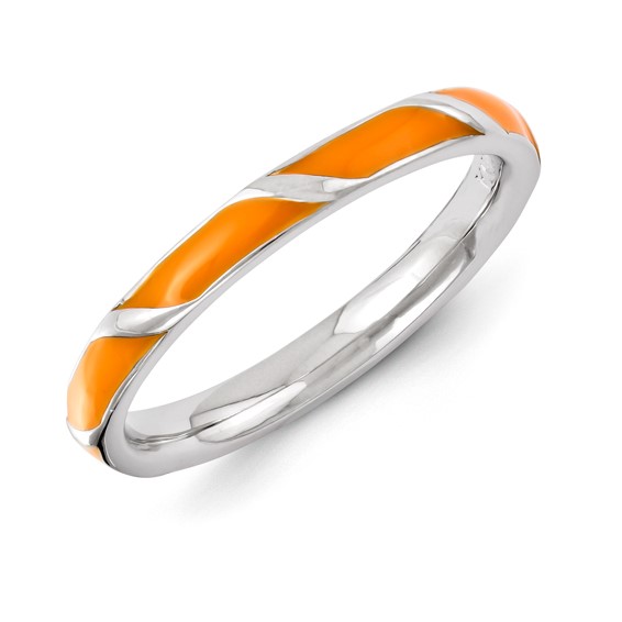 Sterling Silver Stackable Expressions Orange Enameled Ring