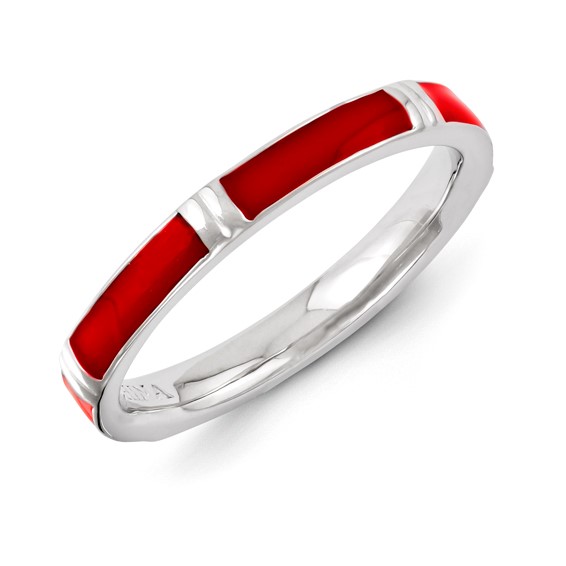 Sterling Silver Stackable Expressions Red Enameled Ring