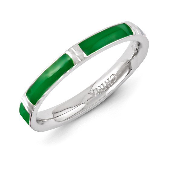 Sterling Silver Stackable Expressions Green Enameled Ring