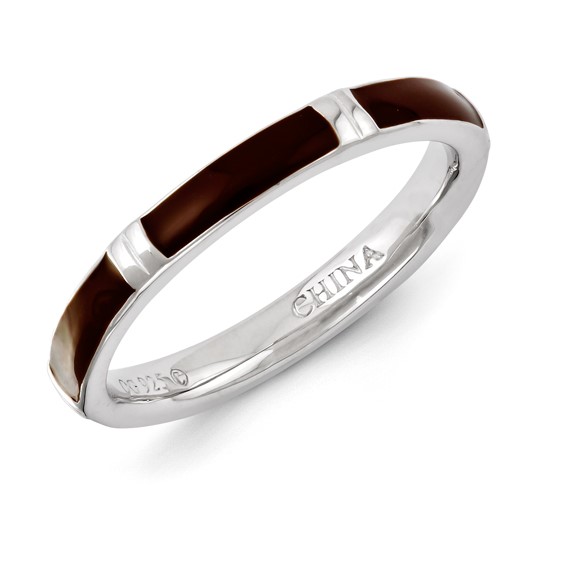 Sterling Silver Stackable Expressions Brown Enameled Ring