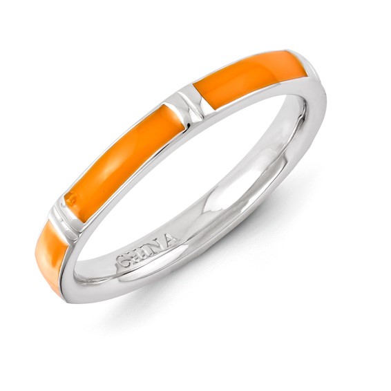 Sterling Silver Stackable Expressions Orange Enameled Ring