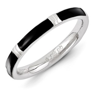 Sterling Silver Stackable Expressions Black Enameled Ring