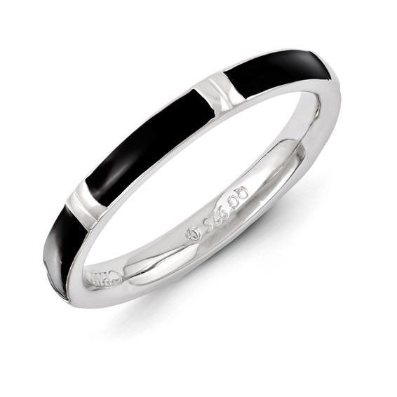 Sterling Silver Stackable Expressions Black Enameled Ring