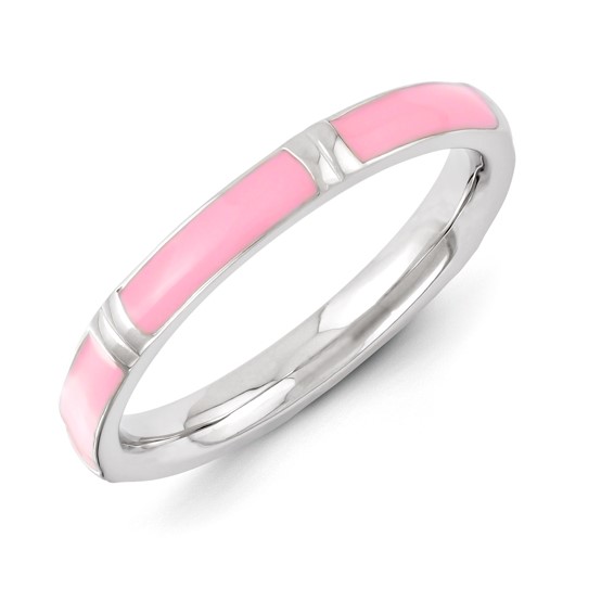 Sterling Silver Stackable Expressions Pink Enameled Ring