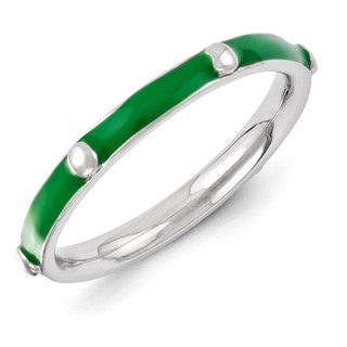 Sterling Silver Stackable Expressions Green Enameled Ring