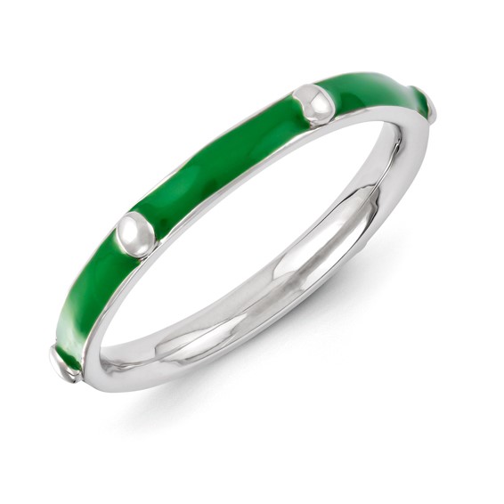 Sterling Silver Stackable Expressions Green Enameled Ring