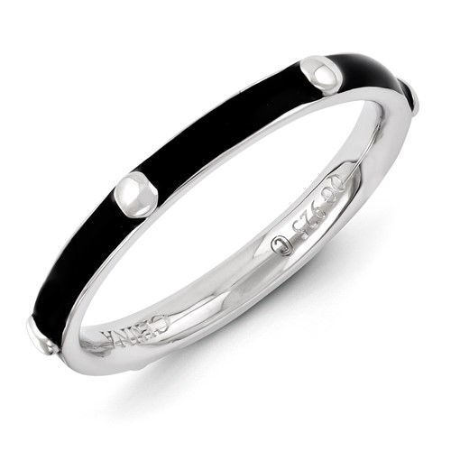Sterling Silver Stackable Expressions Black Enameled Ring