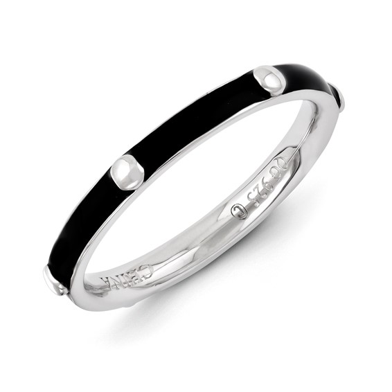 Sterling Silver Stackable Expressions Black Enameled Ring