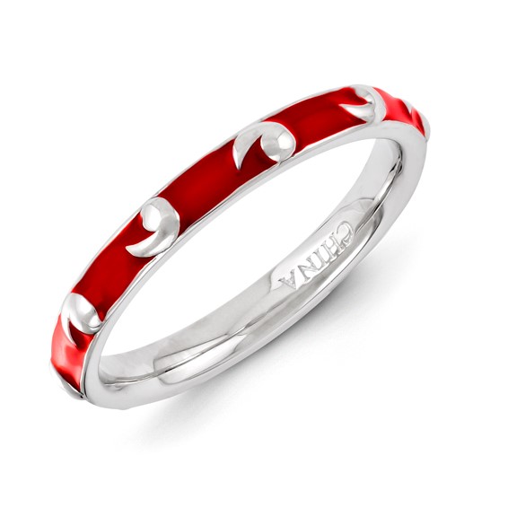 Sterling Silver Stackable Expressions Red Enameled Ring