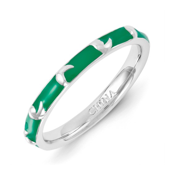 Sterling Silver Stackable Expressions Green Enameled Ring