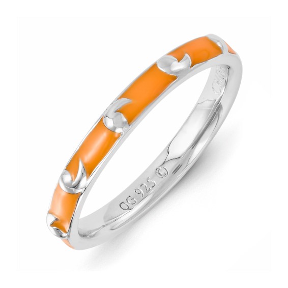 Sterling Silver Stackable Expressions Orange Enameled Ring