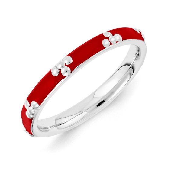 Sterling Silver Stackable Expressions Red Enameled Ring