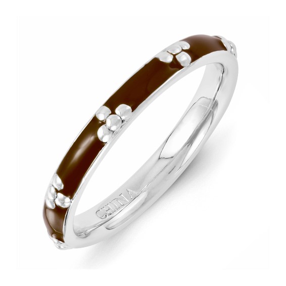 Sterling Silver Stackable Expressions Brown Enameled Ring