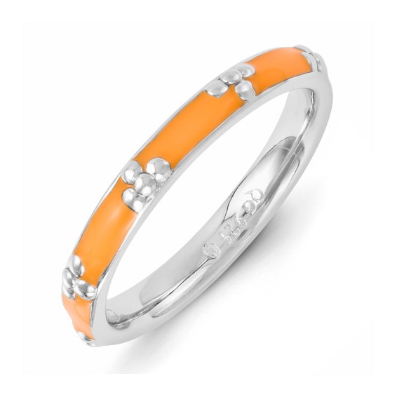 Sterling Silver Stackable Expressions Orange Enameled Ring