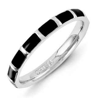Sterling Silver Stackable Expressions Black Enameled Ring