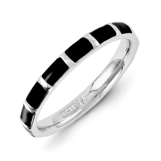 Sterling Silver Stackable Expressions Black Enameled Ring