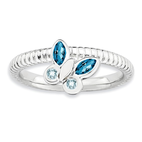Sterling Silver Stackable Expressions Lt Blue/Sky Blue Topaz Butterfly Ring