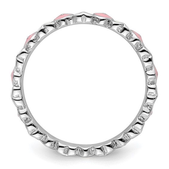 Sterling Silver Stackable Expressions Pink & White Enamel Heart Ring
