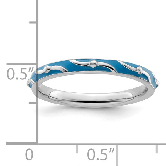 Sterling Silver Stackable Expressions Blue Enamel Ring