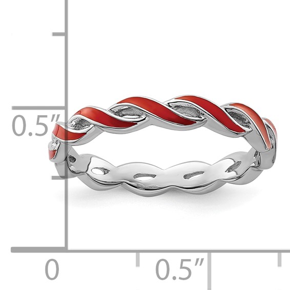 Sterling Silver Stackable Expressions Red Enamel Ring