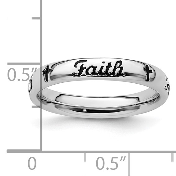 Sterling Silver Stackable Expressions Black Enamel Faith Ring