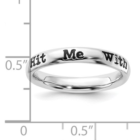 Sterling Silver Stackable Expressions Enameled Lyric Hit Me with Your Best Shot Ring