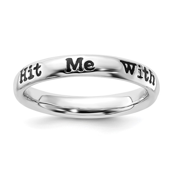 Sterling Silver Stackable Expressions Enameled Lyric Hit Me with Your Best Shot Ring