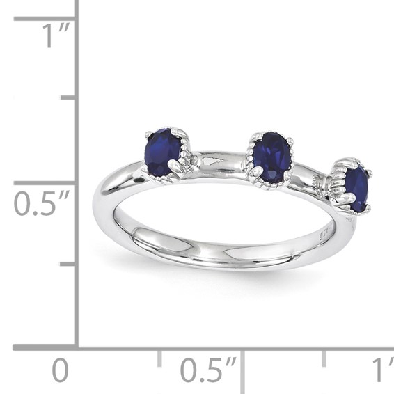Sterling Silver Stackable Expressions Created Sapphire Three Stone Ring