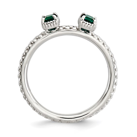 Sterling Silver Stackable Expressions Created Emerald Two Stone Ring