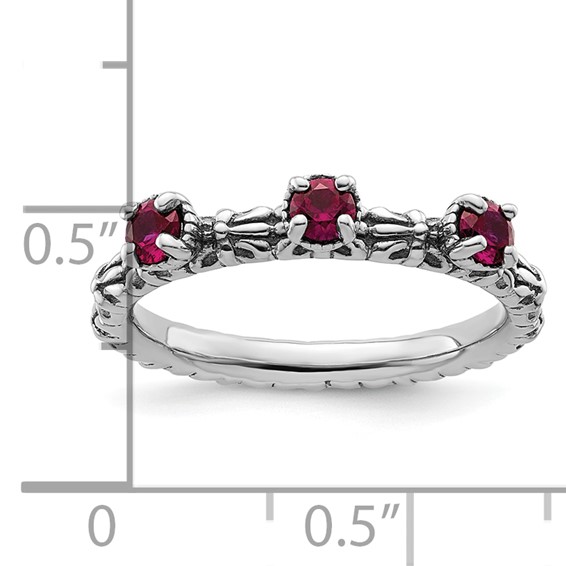 Sterling Silver Stackable Expressions Created Gemstone Three Stone Rings