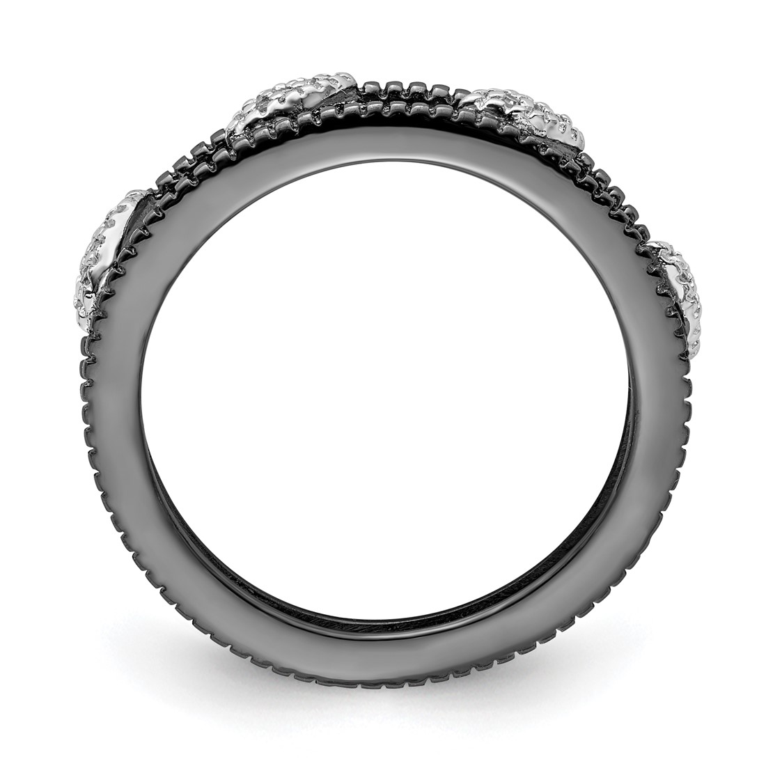 2 Rings Layout Sterling Silver Stackable Expressions Ruthenium-plated Diamond Jacket ...