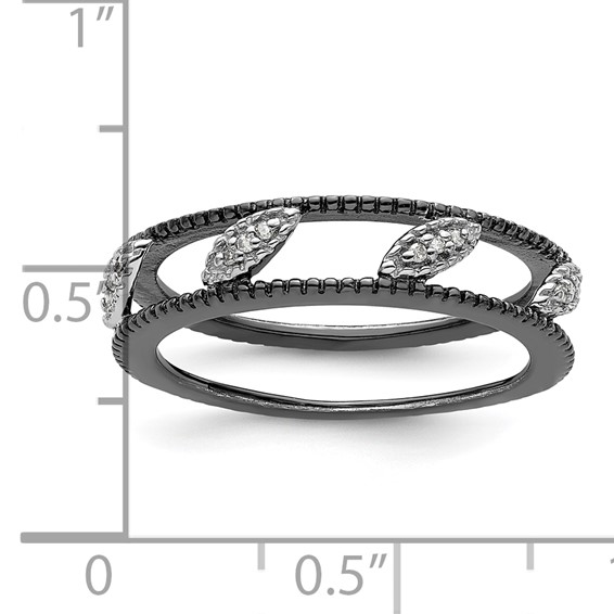 Sterling Silver Stackable Expressions Ruthenium-plated Diamond Jacket Ring