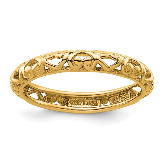 Sterling Silver Stackable Expressions Gold-plated Carved Ring