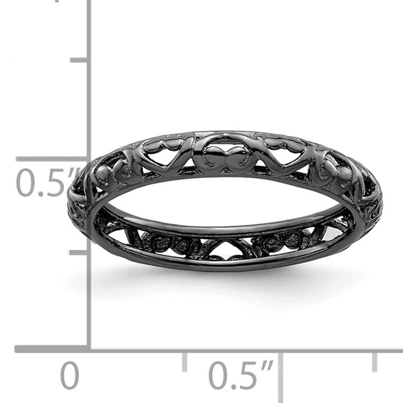 Sterling Silver Stackable Expressions Black-plated Carved Ring
