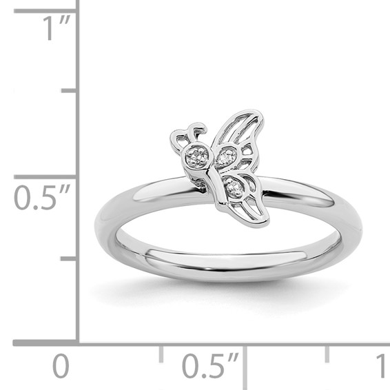 Sterling Silver Stackable Expressions Rhodium Butterfly w/Diamond Ring