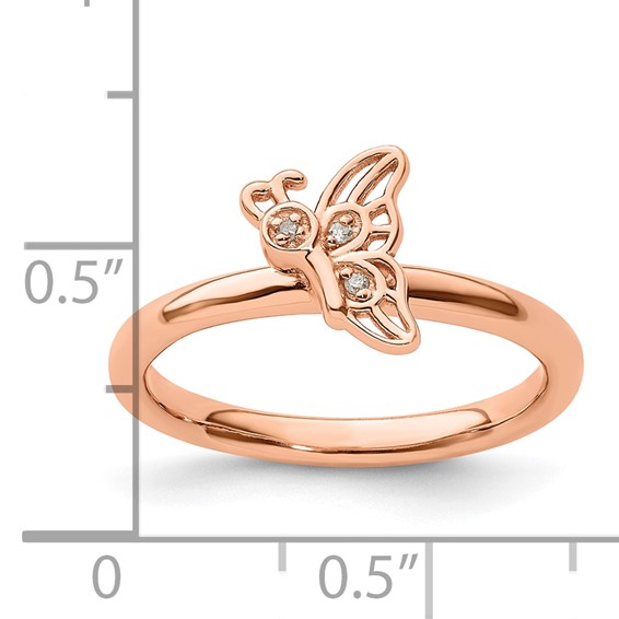 SS Stackable Expressions Rose Gold-plated Butterfly w/Diamond Ring