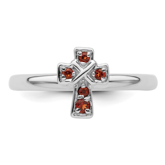 Sterling Silver Stackable Expressions Rhodium plated Gemstone Cross Rings