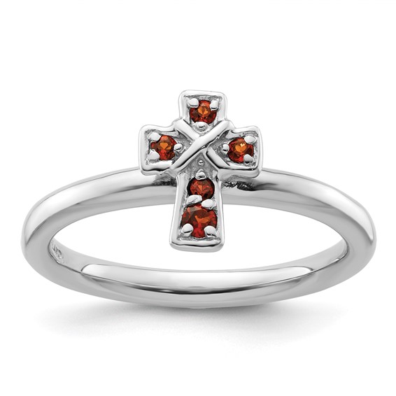 Sterling Silver Stackable Expressions Rhodium plated Gemstone Cross Rings