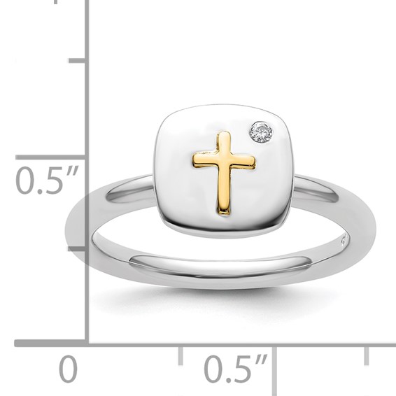 Sterling Silver & 14k Cross Stackable Expressions Diamond Ring