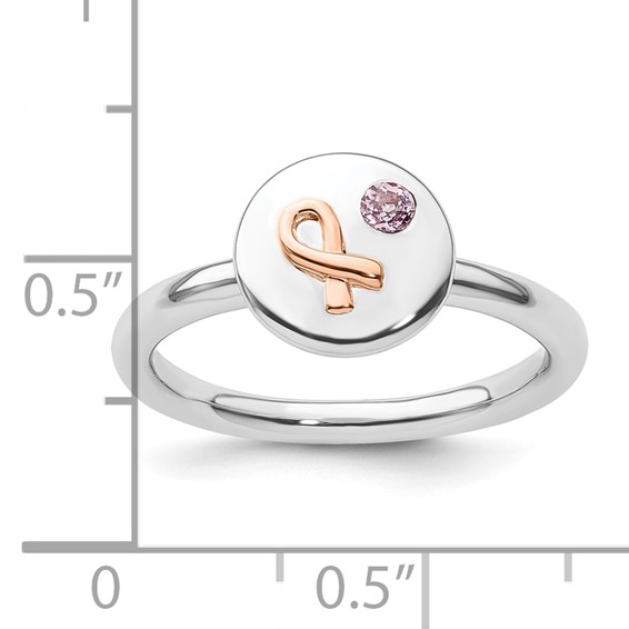 Sterling Silver Stackable Expressions 14k Rose Ribbon Pink Sapphire Ring