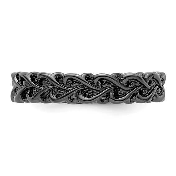 Sterling Silver Stackable Expressions Black-plated Carved