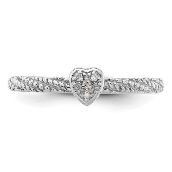 Sterling Silver Diamond Stackable Expressions Textured Heart Ring