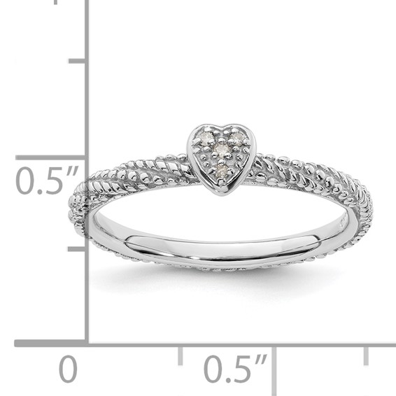 Sterling Silver Diamond Stackable Expressions Textured Heart Ring