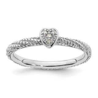 Sterling Silver Diamond Stackable Expressions Textured Heart Ring